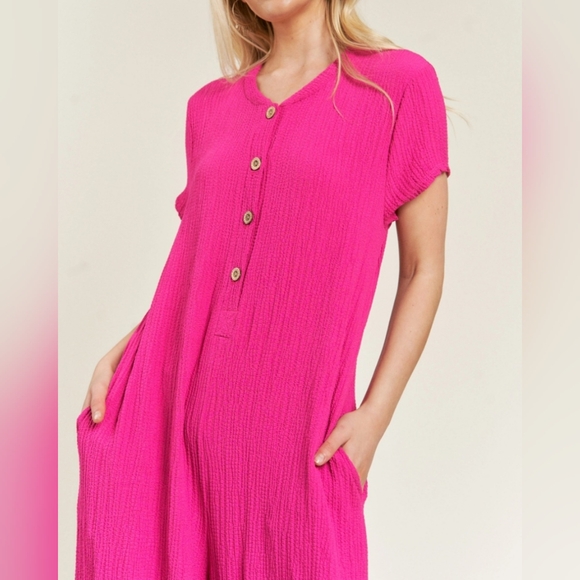 #561 FINAL PRICE 🛑 S TRENDY BOHO Textured Short Sleeve Jumpsuit  - Picture 6 of 8